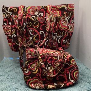Vera Bradley Flowered Shoulder Bag / Purse & Matching Tote Bag Zipper Tops